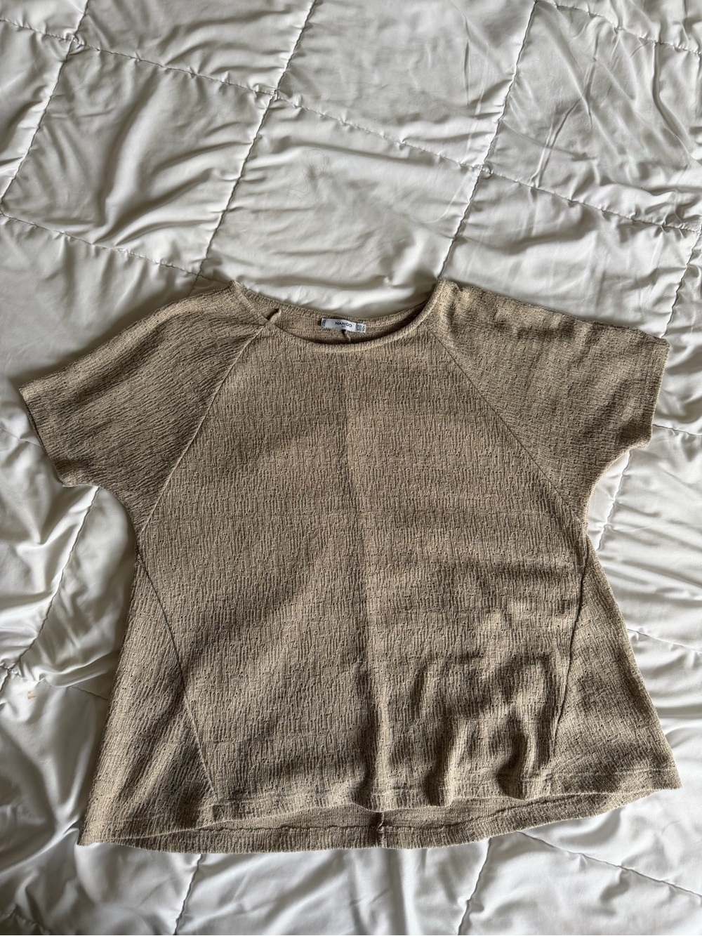Mango Neutral Textured Knit Short Sleeve Top - Beige